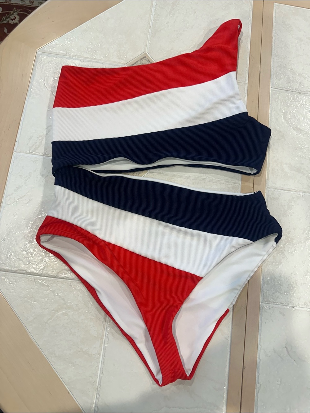 Beach Riot One-Shoulder Colorblock Bikini in Red, White & Navy